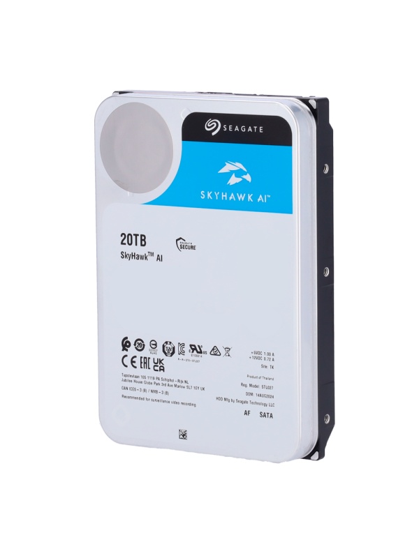 Seagate Skyhawk AI Hard Disk - Capacity 20 TB - SATA INTERPERFASE 6 GB/S - Up to 32 Artificial Intelligence Transmissions - Model ST20000Ve002 - Special for Network Videographers (NVR)