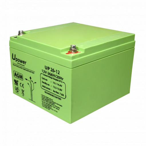 Upower - Bateria recarregável - Tecnología chumbo ácido AGM - Tensão 12 V - Capacidade 26.0 Ah - 125 x 166.5 x 175 / 8440 g - Para backup ou utilização directa