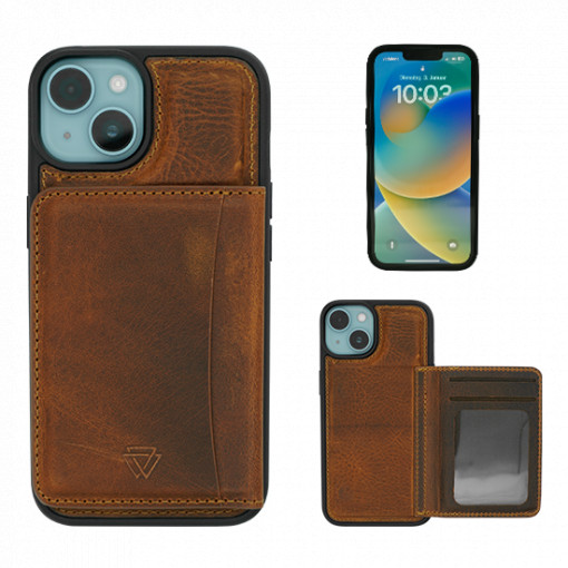 Wachikopa Case with Kickstand Card Holder *Natural Genuine Leather* for iPhone 14 Plus - Brown