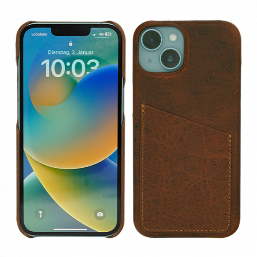 Wachikopa Full Leather Case with Card Holder *Natural Genuine Leather* for iPhone 14 Pro Max - Brown