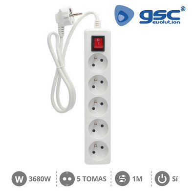 100025005 - 8433373024915Multiprise 5P + Int (3x1,0mm) 1M Branco