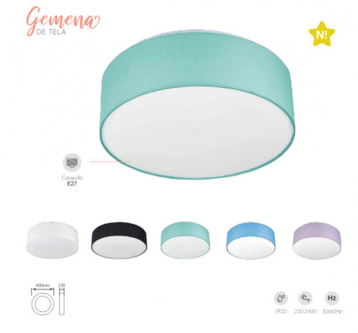 203600004 - 8433373066830Luminária de teto em tecido Gemena 2xE27 Azul