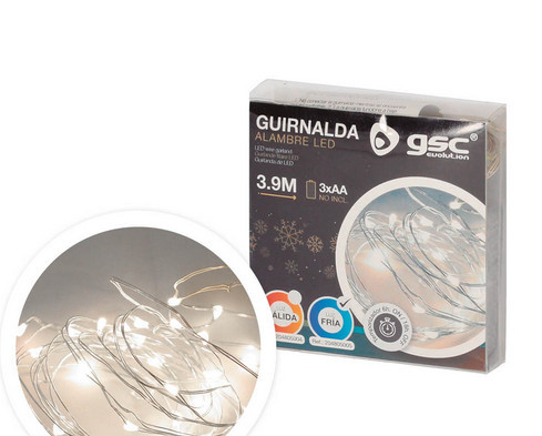 204805005 - 8433373064607Guirlanda de fio LED 3,9M 3xAA Luz fria