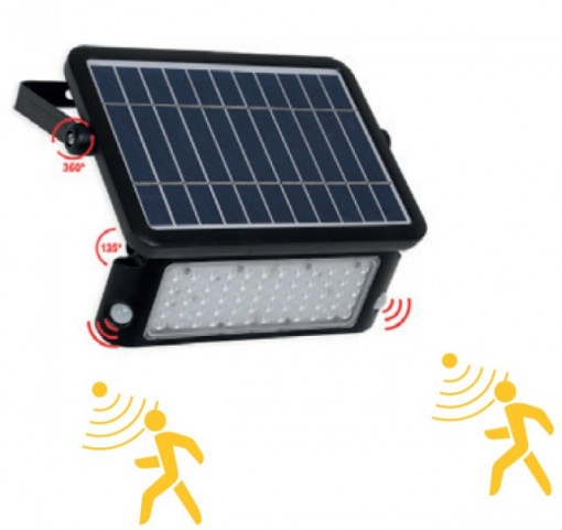 Aplique LED solar 10W c/ sensor e bateria 120º 6000K