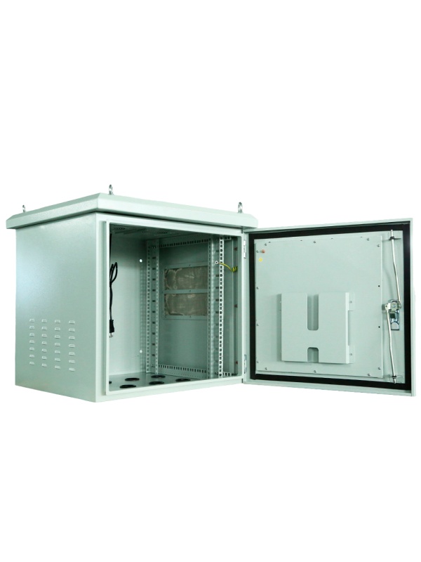 Armário rack para parede - Até 12U rack de 19" - Até 100 Kg de carga - Com grelhas de ventilação e prensa-cabos - Grau de protecção IP65 - 8 Entradas para cablagem / 2 ventiladores