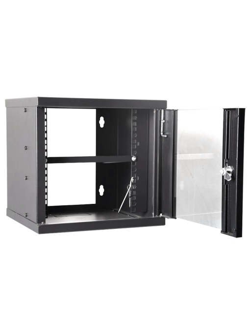 Armário rack para parede - Até 6U rack de 10" - Até 15 Kg de carga - Com passa-cabos - Bandeja incluída - Profundidade 300 mm