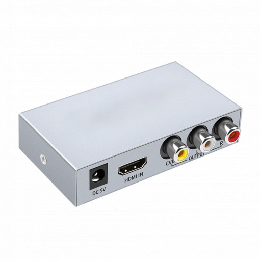 Conversor HDMI a AV - 1 entrada HDMI - 1 saída AV - Resolução de saída PAL / NTSC - Resolução entrada de vídeo 1080p - Saída de Áudio Estéreo