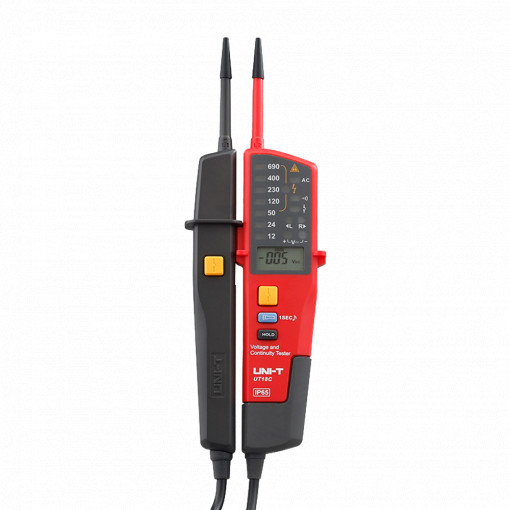 Detector de voltaje AC/DC sin contacto - Display LED - Modo de alto y bajo voltaje hasta 600 V - Aviso audible y LED visible - Apagado automático - Impermeable IP65