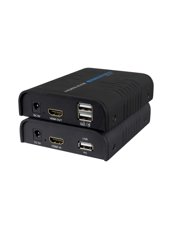 HDMI/USB Extender by TCP/IP - Emitter and receiver - Range 120 m - up to 1080p - DC 5 V power