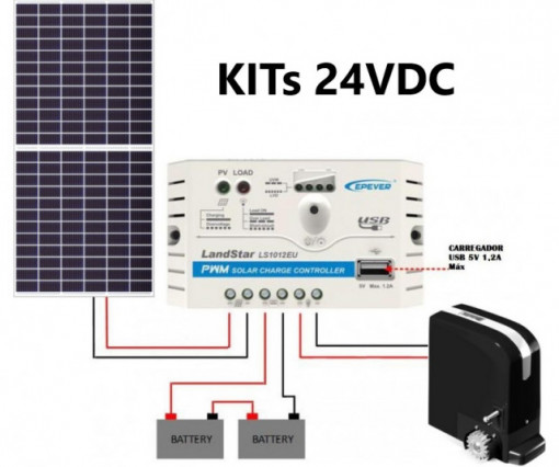 Kit Solar Fotovoltaico para Automatismos 24V DC com baterias Gel