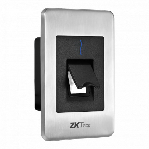 Leitor de acesso - Acesso por impressão digital Silk ID e cartão MF - Indicador LED e acústico - RS485 - Compatível com ZK-INBIO - Instalação embutida : Adequada para uso externo