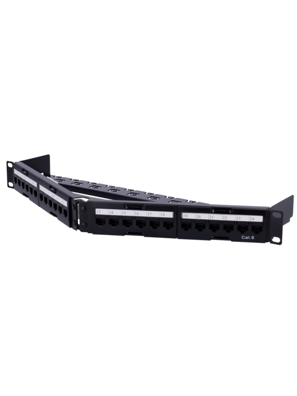 Patch painel angular de 24 portas - Admite cabos até CAT6 - Formato em bastidor 1U - Tamanho 1 U para facilidade de instalação - Barra de gestão de cabos não amovível