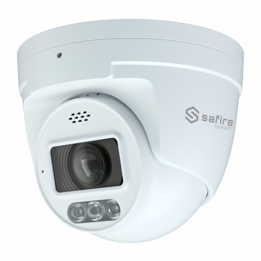 Safire Smart - Câmara Turret IP gama I1 com Dissuasão Ativa - Resolução 4 Megapixel (2566x1440) - Lente 2.8-12 mm | MIC e altifalante | Duallight 40m - IA: Classificação de humano e veículo - Impermeabilidade IP67 | PoE (IEEE802.3af)