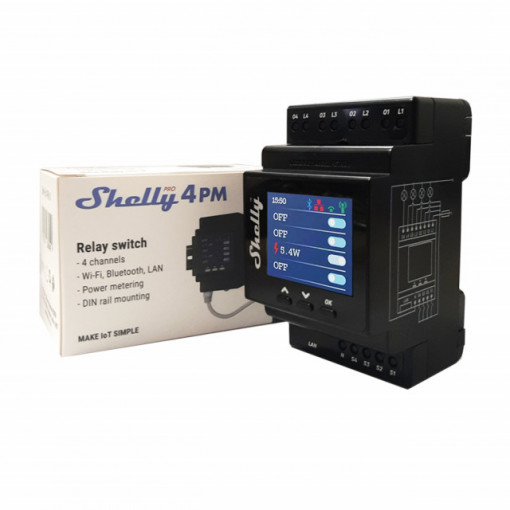 Shelly Pro 4PM - Módulo para calha DIN c/ 4 relés para automação WiFi/BT/LAN