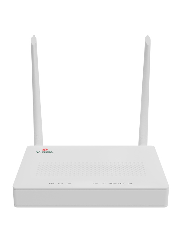 V-SOL Router ONT Wi-Fi 5 - 1X PON 4x LAN RJ45 GE 1x RJ11 1x CATV - 802.11ac 2x2 de banda dupla 2.4 e 5GHz - Ideal para FTTH doméstico e empresarial