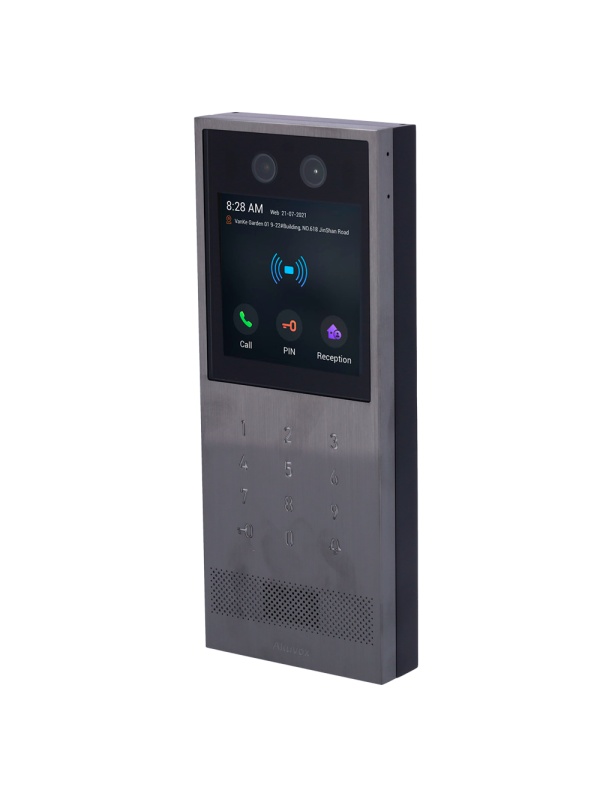 Videoporteiro IP antivandálico IK10 em superficie - Câmara dupla 2 Mpx | Áudio bidirecional - Facial, cartão, PIN, BLE e QR | 2 relés - Apartamentos | PoE+, SIP padrão - Ecrã TFT 4" tátil [%VAR%] | Manutenção da Cloud - Ligação via Cloud | Saída 12V