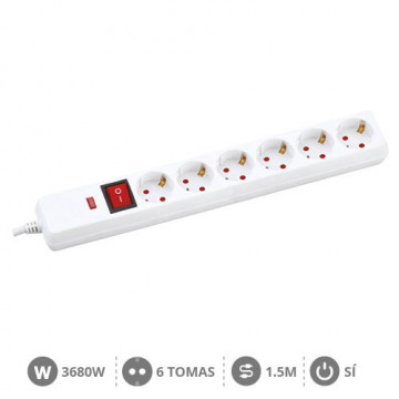 100005018 - 8433373074842Mehrfachsockel mit Schutz 6T + Int. (3x1,5mm) 1,5M Weiß