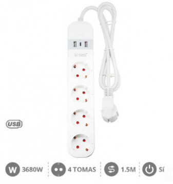 100045001 - 8433373065796Base múltiple inteligente a través de wifi ou Bluetooth 4T + 2 USB + tipo C (3x1,5mm) 1,5M