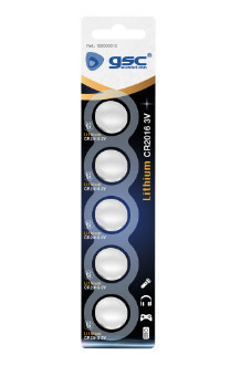 106000010 - 8433373046948Blister de 5 baterías tipo botón de litio GSC CR2016