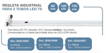 203810006 - 8433373067011Faixa industrial a 2 tubos LED T8 120cm
