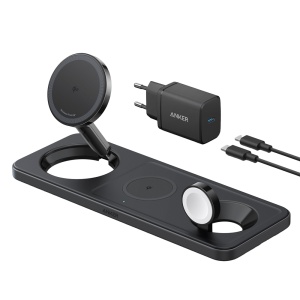3 en 1 Chargeur sans fil Anker - Maggo Technology - Chargement rapide: iPhone, AirPods, Apple Watch - Périphériques de chargement 3 à la fois - Chargement rapide 15W - Structure horizontale | Noir