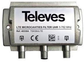 403304 -8424450176658 TELEVES - Filtrar de Micro-cavidades LTE Ultra Alto Rechazo (Uhr) "F" 5...782MHz VHF/UHF (C21-59) Selectivo, Interior