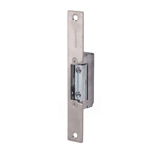 Abreportas elétrico em aço inoxidável Dorcas - Para porta única : Parafuso radial ajustável - Modo abertura Fail Secure (NO) - Força de retenção 330 kg - Fonte de alimentação CA/CC 10-24V - Passagem livre