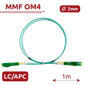 Cabo de ligação de fibra ótica - Fibra multimodo OM4 - Conector LC APC duplex - Comprimento 1m - Coberta LSZH - Compatibilidade genérica