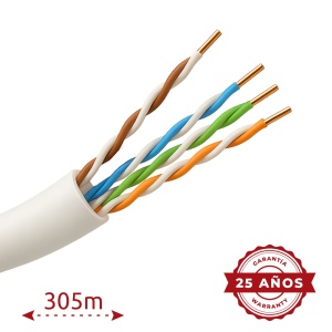 Cabo UTP rígido para exterior - Categoria 5e - Atende com 90m Fluke test - Condutor OFC, pureza 99.9% cobre - Bobine de 305 metros - Diâmetro 4.5 mm