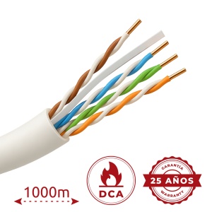 Cabo UTP rijo livre de halógenos - Categoria 6 - Atende com 90m Fluke test - Condutor OFC, pureza 99.9% cobre - Bobine de 1000 metros - Diâmetro 5.5 mm
