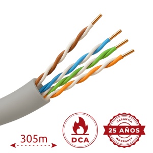 Cabo UTP safire livre de halogéneo - Categoria 5e - Atende com 90m Fluke test - Bobine de 305 metros - Diâmetro 0.5 mm - Isento de halogéneos
