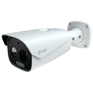 Cámara térmica IP Safire Smart Dual Bullet - Sensor térmico VOx de 12 μm y 640x512 | Lente de 9 mm - Sensor óptico de 1/2,7” y 5 Mpx | Lente de 4 mm - Sensibilidad térmica ≤ 35 mK - IA basada en clasificación de personas y vehículos - Frecuencia de medición de tiempo -20~150 °C / ±