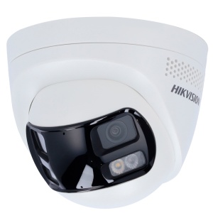 Câmara Turret IP Hikvision gama Value - Resolução 8 MP (4256x1888) MP [%VAR%] - Lente dual 2 mm visão panorâmica - Luz híbrida 30 m | Sirene e flash de dissuasão - Deteção de movimento 2.0 | MicroSD - Microfone e altifalante incorporados : PoE : IP67