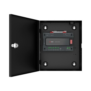 Controlador principal para elevadores - Impressão digital, cartão, QR ou PIN - 2 relés | Comunicação TCP/IP e RS485 - 2 leitores para Wiegand | 2 leitores para RS485 - Caixa com fonte de alimentação - Software iVMS-4200