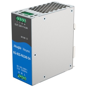 Fonte de alimentação industrial Reyee - Saída CC 54 V 4,4A / 240 W - 2 saídas DC - Voltagem entrada 100 V ~ 240 V - 125 (Al) x 52 (Lg) x 110 (Fd) mm - Montagem em carril DIN