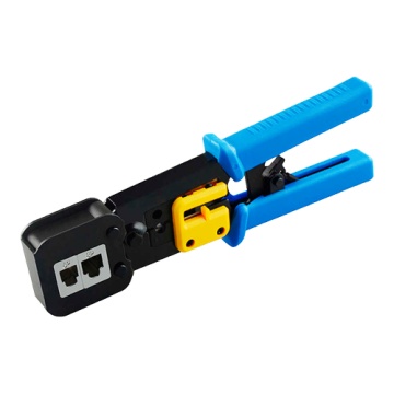 Herramienta crimpadora para conector pasante - Modelo profissional de alta qualidade - Conectores: EZ-RJ45, RJ11, RJ12 e RJ22 - Cabo: UTP - Fácil y rápido de usar - Lâmina cortadora de cabos