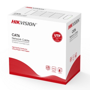 Hikvision cabo UTP categoria 6 - Condutor OFC, 99,5% cobre - Diâmetro 24 AWG-0,51mm - Fornecido numa caixa de cartão de 305m. - Capa na cor branco-cinzento