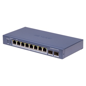Hikvision Switch PoE Gerível - 8 Portas PoE 802.3af/at + 2 Uplinks SFP - Velocidade Gigabit 10/100/1000 Mbps por porta - Potência de 30W por porta / Máximo 110W - Controlo avançado através da plataforma Hik-Partner Pro - Modo de longo alcance (Extend) até