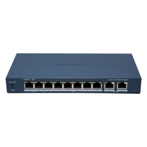 Hikvision Switch PoE Gerível - 8 Portas PoE 802.3af/at/bt + 2 Uplinks - Velocidade 10/100 Mbps e Uplinks Gigabit - Suporte Hi-PoE de 90W / Máximo 110W - Transmissão de longo alcance até 300m - PoE Watchdog para reinicialização automática das câmaras