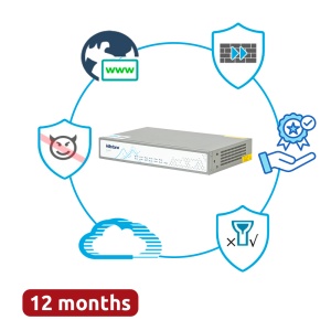 Hillstone Networks Bundle - Hardware + 12 meses de serviços completos - Portas 4xGE 10/100/1000BASE-T - 4Gbps FW / 1.5Gbps NGFW Throughput - Suporte para expansão de armazenamento SSD - Inclui IPS, AV, URL, QoS, IPR, C2 e Sandbox