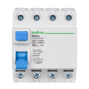 Interruptor diferencial - Corriente nominal 25A - 4 polos (instalaciones trifásicas) - Sensibilidad 300mA - Tipo de disparo A - Para carril DIN /Cumple IEC/EN 61008-1