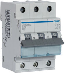 MWN325 - Breaker 3p 25a C 3K 3M Hager Ean: 3250614330773