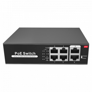 POE Switch - 4 ports PoE + 2 RJ45 de liaison montante - Accélérez jusqu'à 100 Mbps dans toutes les portes - jusqu'à 60W au total pour toutes les portes - bande passante 1,2 Gbit / s - IEEE802.3af (PoE) / AT (POE +) Standard.