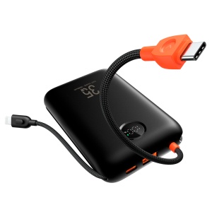 Power bank VEGER com ecrã LCD - Capacidade 20000mAh - Entradas USB-C, cabo USB-C - Saídas USB-C, USB-A e cabos integrados - Cabos integrados: USB-C e Lightning - Carregamento ultrarrápido 4 dispositivos em simultâneo