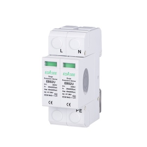 Protetor contra sobretensões transitórias de corrente alternada - Tensão de proteção CA 1.5kV - 1+N pólos (instalações monofásicas) - Corrente máxima 40kA - Tipo de proteção T2 - Para calha DIN