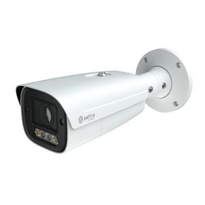 Safire Smart - Câmara IP bullet Gama I1 AI Avançado - Lente motorizada 2.7-13.5 mm | 6Mpx (3296×1856) - Áudio | IV 70m | Luz branca 50m | MicroSD 512GB - IA avançada:Perímetro, Facial, Contagem, Metadados - IP66 | IK10 | PoE (IEEE802.3af) | Alarme