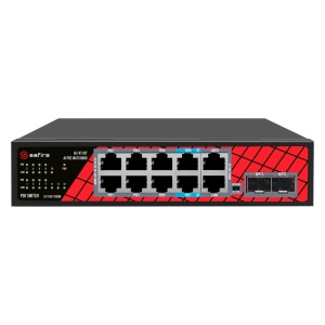 Safire Switch Hi-PoE - 8 Portas PoE + 2 SFP + 2 RJ45 - Velocidade da porta Gigabit 10/100/1000Mbps - 6 Portas PoE+ 30W + 2 Portas Hi-PoE 60W - PoE Watchdog - Até 120W Potência PoE total