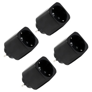 Shelly Plug PM Gen3 (Negro) 4 Pcs - Monitoreo preciso del consumo eléctrico - Protección contra sobretensión / Schuko (F/E) - WiFi 2.4GHz / Bluetooth / Matter / Range Ext - Soporta AC 230V / 3000W / 13A - Compatible con Apple Homekit / Alexa y Google