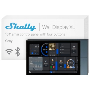 Shelly Wall Display XL Silver - Wi-Fi 6 Dual Band / Bluetooth 5.4 - Sensor de iluminação - 4 botões físicos - Gerir o consumo - Compatível com Alexa e Google