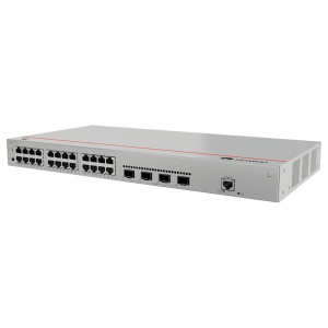 Switch gerenciável L2+ - 24 portas Gigabit Ethernet e 4 portas 10GE SFP+. - Capacidade de comutação de 128 Gbps e 95 Mpps. - Fonte de alimentação CA interna integrada. - Suporte para anéis ERPS, STP, RSTP e MSTP. - Gestão avançada através da Web, CLI, SNM